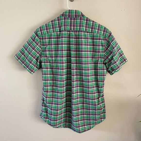 Ralph Lauren Slim Fit Shirt Mens L Green Purple White Plaid Short Sleeve Cotton - Picture 3 of 8
